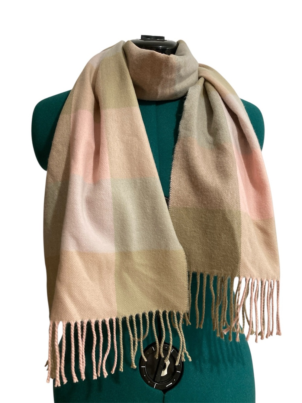 Made in Scotland 100% Cashmere Pink Plaid Fringed Scarf